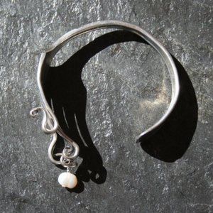 Vintage Silver Fork Bracelet with Pearl Drop